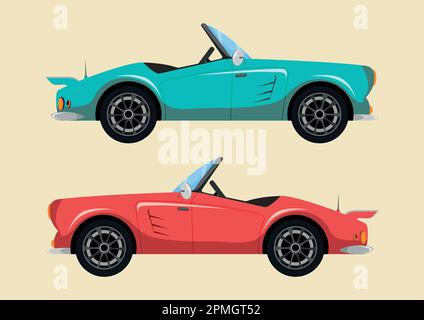 Due diversi colori della vecchia auto classica in uno stile piatto.illustrazione vettoriale Illustrazione Vettoriale