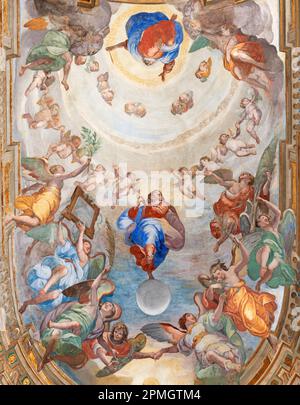 GENOVA, ITALIA - 6 MARZO 2023: L'affresco dell'Assunzione nella chiesa Basilica della Santissima Annunziata del Vastato di Giulio Benso dal 17. cent. Foto Stock