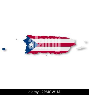 Mappa della bandiera di Porto Rico su sfondo bianco con illustrazione del tracciato di ritaglio 3D Foto Stock