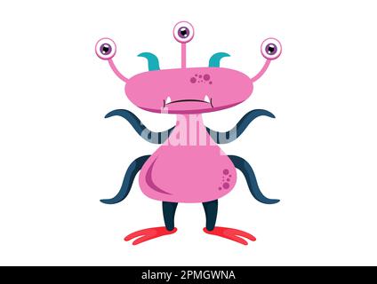 Illustrazione vettoriale di tre alieni ad occhio isolato su sfondo bianco Illustrazione Vettoriale