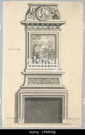 Stampa, Cheminée en Saillye, lastra 5 di 'Livre Nouveau de Cheminée'; incisione su carta; lastra: 27,6 x 16,9 cm (10 7/8 x 6 5/8 pollici) Carta: 28,4 x 18,1 cm (11 3/16 x 7 1/8 pollici) Foto Stock