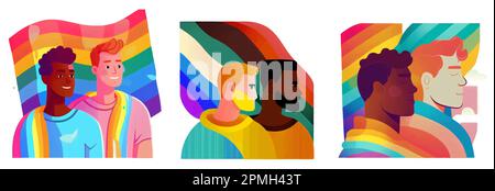 illustrazione vettoriale set orizzontale di persone omosessuali isolate su sfondo bianco Illustrazione Vettoriale