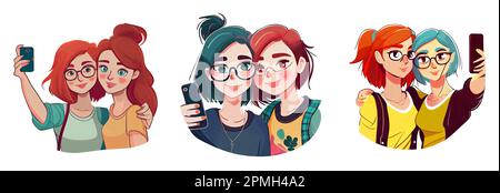 illustrazione vettoriale set orizzontale di persone omosessuali isolate su sfondo bianco Illustrazione Vettoriale