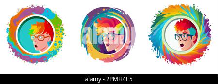 illustrazione vettoriale set orizzontale di persone omosessuali isolate su sfondo bianco Illustrazione Vettoriale