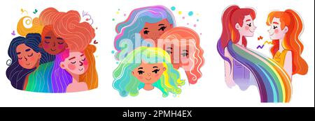 illustrazione vettoriale set orizzontale di persone omosessuali isolate su sfondo bianco Illustrazione Vettoriale