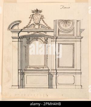 Disegno, disegno per altare; possibilmente di Ferdinando fuga (italiano, 1699 - 1781); Italia; inchiostro penna e seppia, pennello e acquerello grigio, grafite su carta; 33,2 x 30 cm (13 1/16 x 11 13/16 pollici) Foto Stock