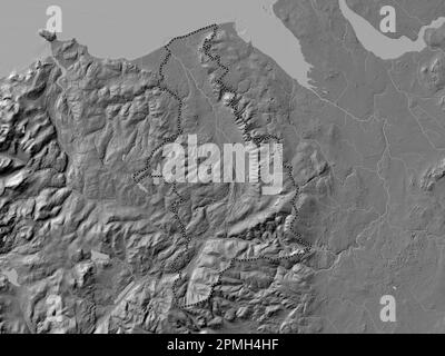 Denbighshire, regione del Galles - Gran Bretagna. Mappa altimetrica bilivello con laghi e fiumi Foto Stock