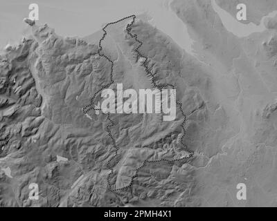 Denbighshire, regione del Galles - Gran Bretagna. Mappa in scala di grigi con laghi e fiumi Foto Stock