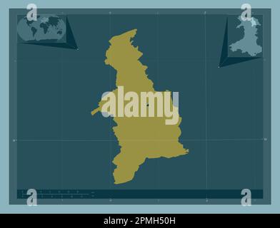 Denbighshire, regione del Galles - Gran Bretagna. Forma a tinta unita. Mappe delle posizioni ausiliarie degli angoli Foto Stock