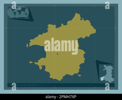 Pembrokeshire, regione del Galles - Gran Bretagna. Forma a tinta unita. Mappe delle posizioni ausiliarie degli angoli Foto Stock