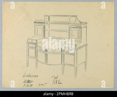 Disegno, disegno per sponda con armadi laterali rialzati e ripiano superiore; progettato da A.N. Davenport Co.; grafite su carta sottile; 21,6 x 27,9 cm (8 1/2 x 11 pollici) Foto Stock