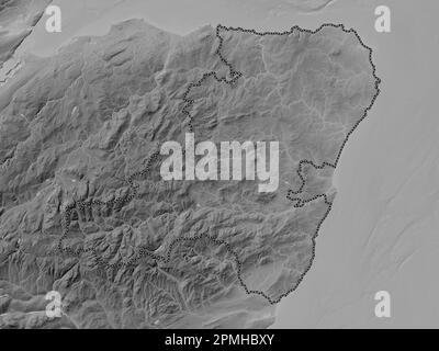 Aberdeenshire, regione della Scozia - Gran Bretagna. Mappa in scala di grigi con laghi e fiumi Foto Stock