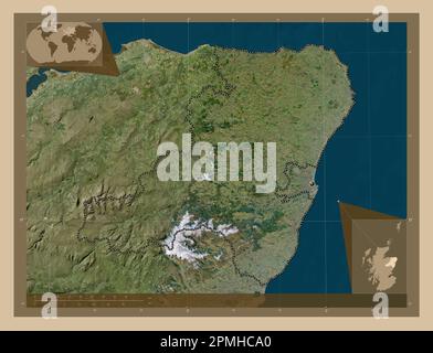 Aberdeenshire, regione della Scozia - Gran Bretagna. Mappa satellitare a bassa risoluzione. Mappe delle posizioni ausiliarie degli angoli Foto Stock