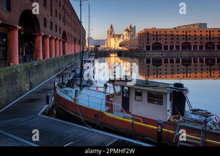 Albert Dock e Liver Building, Albert Dock, Liverpool, Merseyside, Inghilterra, Regno Unito, Europa Foto Stock
