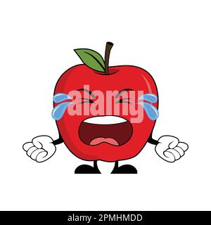 Cartoni animati di mela che piange. Adatto per poster, banner, web, icona, mascotte, sfondo Illustrazione Vettoriale