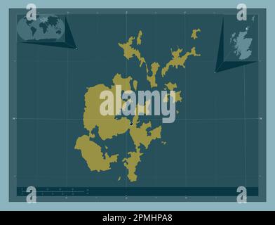 Isole Orcadi, regione della Scozia - Gran Bretagna. Forma a tinta unita. Mappe delle posizioni ausiliarie degli angoli Foto Stock