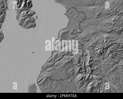 Ayrshire meridionale, regione della Scozia - Gran Bretagna. Mappa altimetrica bilivello con laghi e fiumi Foto Stock