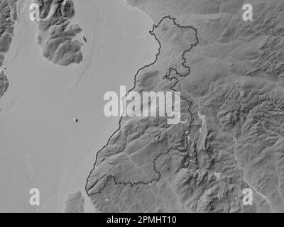 Ayrshire meridionale, regione della Scozia - Gran Bretagna. Mappa in scala di grigi con laghi e fiumi Foto Stock