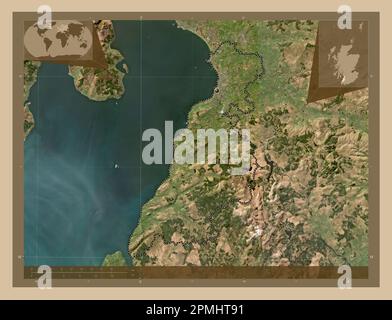 Ayrshire meridionale, regione della Scozia - Gran Bretagna. Mappa satellitare a bassa risoluzione. Mappe delle posizioni ausiliarie degli angoli Foto Stock