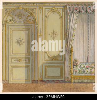 Disegno, particolare, alcova letto, Palazzo di Fontainebleau; Frederick Marschall; USA; pennello e acquerello, tempera, bianco cinese su carta pesante; 28,1 x 28,9 cm (11 1/16 x 11 3/8 pollici) Foto Stock