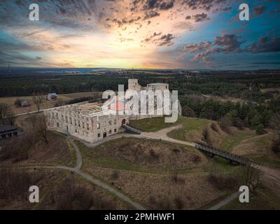 Rovine del castello di Rabsztyn, Polonia. Foto Stock