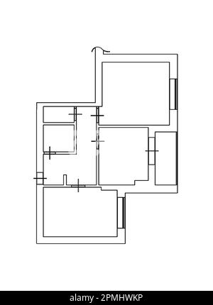 Pianta. Appartamento Blueprint con elementi da costruzione. Progetto della casa. piano 2d. Pianta in bianco e nero. pianta a 2D piani Foto Stock