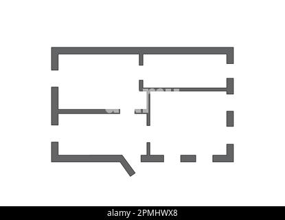 pianta del pavimento 2D pianta del pavimento bianco nero pianta del pavimento disegno della pianta del pavimento illustrazione di stock. Disegno pianta a mano. Disegno del piano dell'appartamento Foto Stock