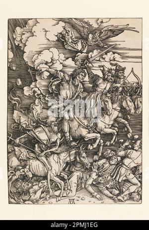 Stampa, i quattro cavalieri dell'Apocalisse; Print Maker: Albrecht Dürer (tedesco, 1471–1528); Germania; taglio a legno su carta steso biancata; tappetino: 56 x 40,7 cm (22 1/16 pollici) x 16 poll.) (irregolare): 38,3 x 27,8 cm (15 1/16 x 10 15/16 pollici) Foto Stock