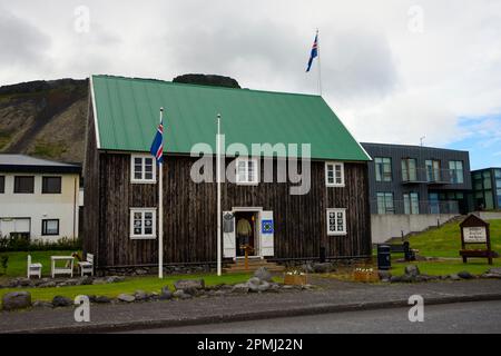 Centro Saga, Pakkhus, Museo, Grundarfjoerdur, Penisola di Snaefelsnes, Islanda Foto Stock