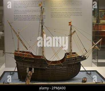 Nave 'Taforeia'. Nave da trasporto a cavallo, utilizzata anche per il combattimento in mare. Modello. Museo Marittimo. Lisbona, Portogallo. Foto Stock