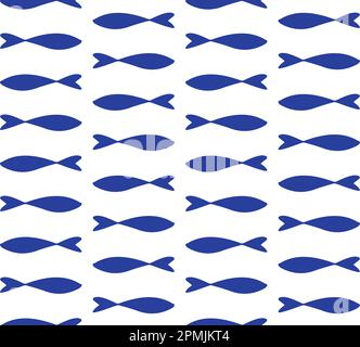 Modello vettoriale senza cuciture di silhouette di pesce Illustrazione Vettoriale