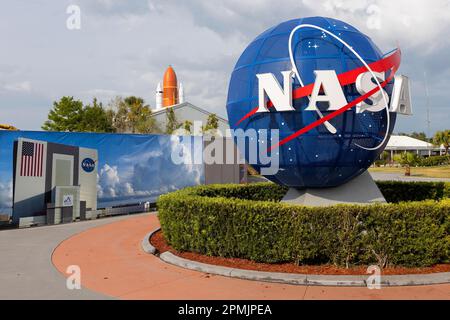 L'entrata al Kennedy Space Center, la casa della NASA in Florida, USA Foto Stock