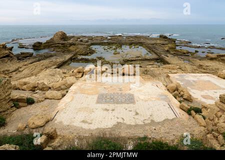 Vista del 'Palace on the Reef' in Caesarea, Israele Foto Stock