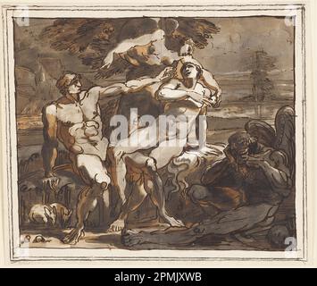 Disegno, Adamo ed Eva, la tentazione; disegnato da Felice Giani (1758-1823); Italia; penna e inchiostro, pennello e acquerello, gesso nero su carta; 36,8 x 43,6 cm (14 1/2 x 17 3/16 pollici) Foto Stock