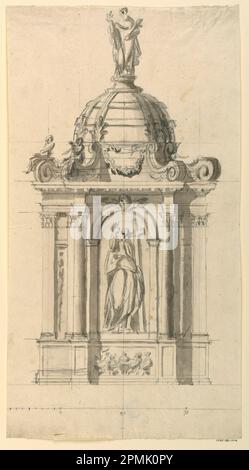 Disegno, altare; architetto: Giuseppe Valadier (italiano, 1762–1839); Italia; grafite, supporto di lavaggio grigio: Carta posata; 43,2 x 23,6 cm (17 x 9 5/16 in.) Tappetino: 55,9 x 40,6 cm (22 x 16 pollici) Foto Stock