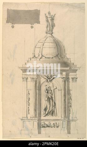 Disegno, altare; architetto: Giuseppe Valadier (italiano, 1762–1839); Italia; grafite, supporto di lavaggio grigio: Carta posata; 41,2 x 25,6 cm (16 1/4 x 10 1/16 in.) Tappetino: 55,9 x 40,6 cm (22 x 16 pollici) Foto Stock