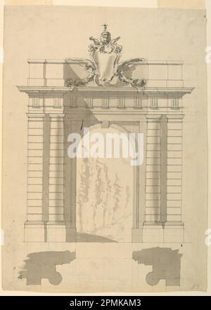 Disegno, disegno per elevazione e disegno di una porta che conduce ad un Parco; disegnato da Filippo Marchionni (1732-1805); Italia; grafite, penna e inchiostro nero, pennello e acquerello grigio su carta steso Foto Stock