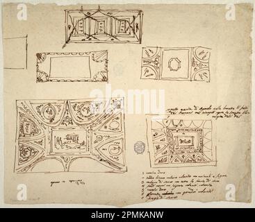 Disegno, cinque schemi di soffitto; progettato da Felice Giani (italiano, 1758–1823); Italia; inchiostro marrone e penna su carta posata; 29,8 x 35,7 cm (11 3/4 x 14 1/16 pollici) Foto Stock