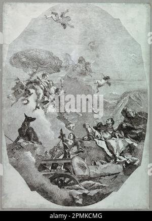 Stampa, il Trionfo di Marte; realizzato da Lorenzo Tiepolo (italiano, 1736 – 1776); Italia; incisione su carta steso biancata; 1931-67-7 Foto Stock