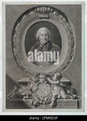 Stampa, Ritratto del conte Maresciallo Waldemar de Loewendal (1700-1755), 1749; disegnato da Hubert-Francois Gravelot (francese, attivo Inghilterra, 1699-1773); Stampa: Johann Georg Wille (tedesco, attivo Francia 1715-1808); dopo Maurice Quentin de Latour (1704-1788); Francia; incisione su carta; lastra: 46,9 x 34,7 cm (18 7/16 x 13 11/16 pollici) Carta: 48 x 36 cm (18 7/8 x 14 3/16 pollici); Bequest di George Campbell Cooper; 1896-3-242 Foto Stock