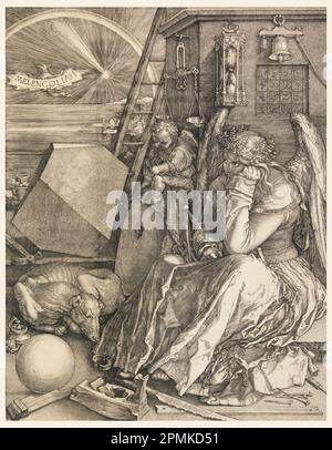 Print, Melencolia i, 1514; Print Maker: Albrecht Dürer (tedesco, 1471–1528); Germania; incisione su carta quasi bianca; 23,8 x 18,5 cm (9 3/8 x 7 5/16 pollici); Bequest di George Campbell Cooper; 1896-3-28 Foto Stock