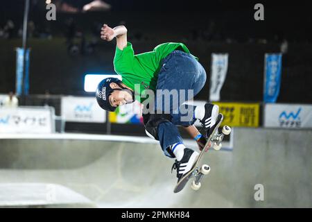 Ibaraki, Giappone. 13th Apr, 2023. Hikaru Okada Skateboarding : il 2nd Mynavi Skateboarding Giappone APRE il Parco degli uomini Qualificandosi a Murasaki Park Kasama a Ibaraki, Giappone . Credit: AFLO SPORT/Alamy Live News Foto Stock
