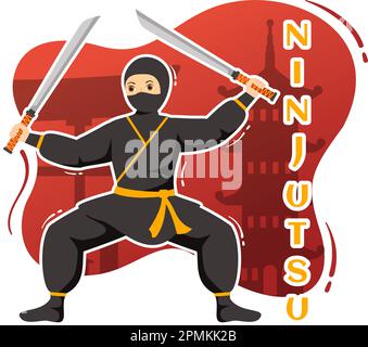 Ninjutsu Vector Illustration with Character Ninja Shinobi from Japan in Flat Cartoon Landing Page Hand Drawing Landing Page background Templates Illustrazione Vettoriale