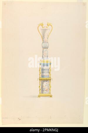 Disegno, montato vaso cinese su un piedistallo, per la Music Room, Brighton, Royal Pavilion; attribuito a Robert Jones (britannico, attivo, inizio 19th ° secolo); Inghilterra; pennello e colore dell'acqua, grafite su carta bianca Wove Foto Stock