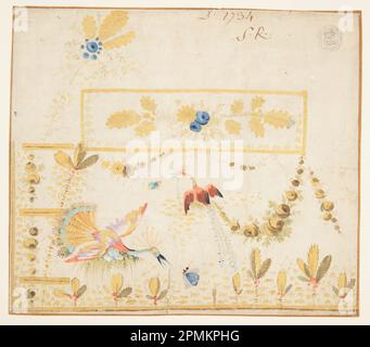 Disegno, Design per Ricamo, tasca per gilet gentleman; progettato da Mademoiselle Calva (francese, attivo alla fine del 18th ° secolo); realizzato per Fabrique de Saint Ruf; Francia; pennello e gouache, penna e inchiostro marrone, grafite su carta crema posata; 24 x 27,4 cm (9 7/16 x 10 13/16 pollici) Foto Stock