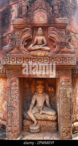 Sculture di Buddha Signore e Dio buddista sullo Stupa del Monastero No.1, Jaipur, Odisha, India. Foto Stock