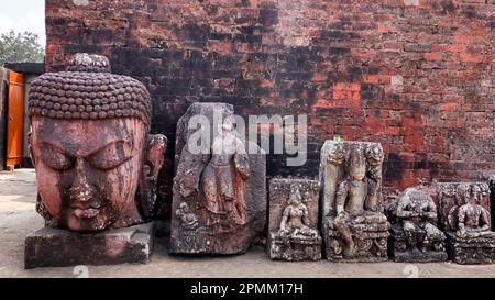 Bella testa di Buddha colossale, nel Monastero 1 del Monastero buddista Ratnagiri, Odisha, India. Foto Stock