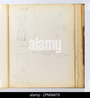 Album Page, schizzi di elementi di balcone in Cappella, Château de Chenonceau; Whitney Warren Jr. (Americano, 1864–1943); Francia; grafite su carta ovata biancastra con punta in tessuto; 31,9 x 24,8 cm (12 9/16 x 9 3/4 in.), irregolare Foto Stock