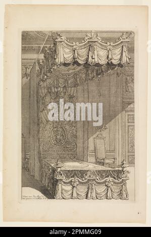 Stampa, design per camera da letto di Stato, in Second Livre d'Appartement (secondo libro sugli interni); progettato da Daniel Marot (francese, attivo nei Paesi Bassi e in Inghilterra, 1661–1752); Paesi Bassi; incisione e incisione su carta bianca; foglio: 35 x 23,5 cm (13 3/4 x 9 1/4 pollici) Platemark: 28,4 x 19,9 cm (11 3/16 x 7 13/16 pollici) Foto Stock