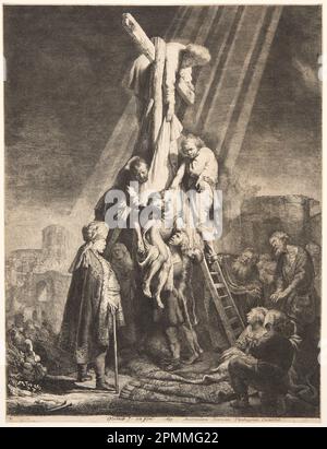 Stampa, la discesa dalla croce; Rembrandt Harmensz van Rijn (olandese, 1606–1669); Paesi Bassi; incisione su carta; 52,6 x 40,9 cm (20 11/16 x 16 1/8 pollici); Bequest di George Campbell Cooper; 1896-3-158 Foto Stock